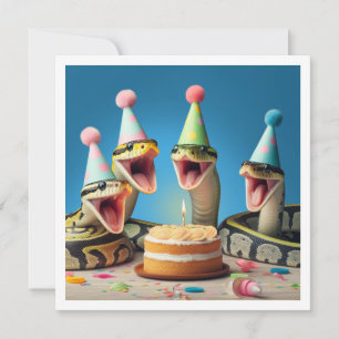 Snakes mangeant gâteau invitation anniversaire, re
