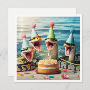 Snakes mangeant gâteau invitation anniversaire, re