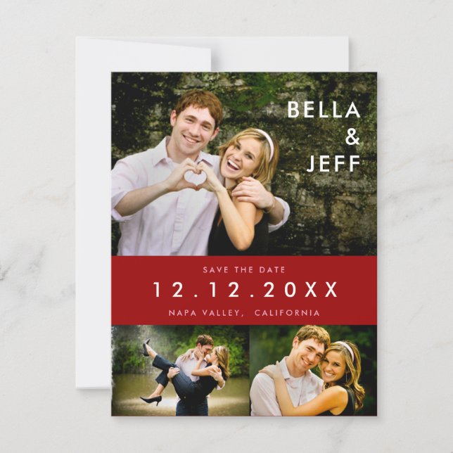 Snapshots Wedding in Red Save the Date Card (Devant)