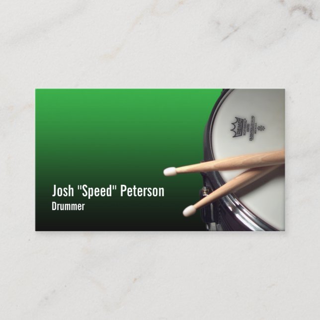 Snare Drum Green Drummer Carte de visite (Devant)