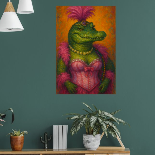 Snazzy Femme Crocodile Portrait Mardi Gras Poster (Salon 1)