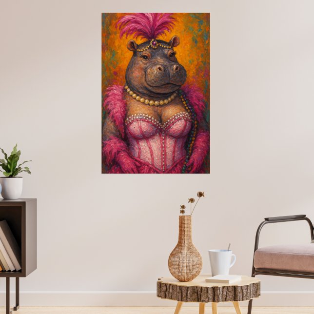 Snazzy Femme Hippo Portrait Mardi Gras Poster (Salon 3)