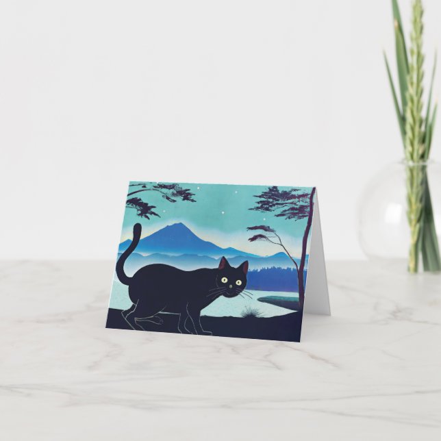 Sneaky chat noir par une carte de voeux du lac (Devant)