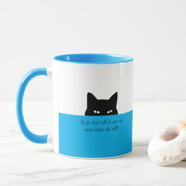 Sneaky Chat Parlez à votre chat Mug Blue (Avec donut)