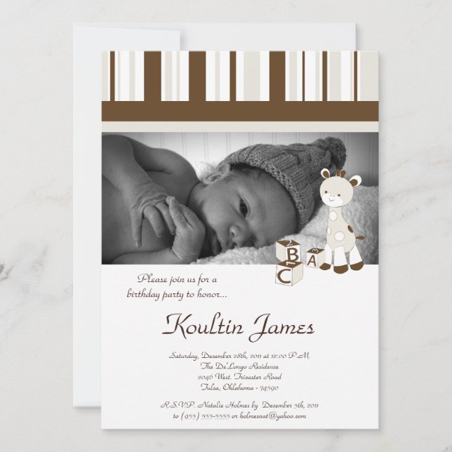 Snicker Doodle Giraffe Grey Invitation Anniversair (Devant)