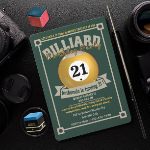 Snooker Invitation Pool Anniversaire Fête Billard
