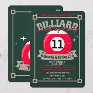 Snooker Invitation Pool Anniversaire Fête Billard