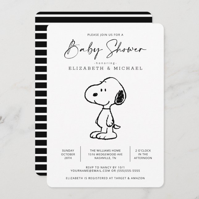 Snoopy d'arachides - Invitation Baby shower (Devant / Derrière)