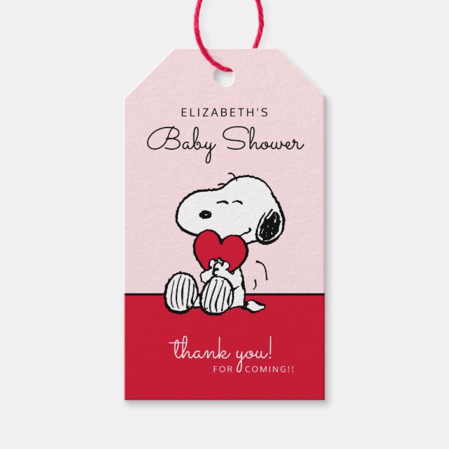 Snoopy | Étiquettes pour Cadeau de Baby Shower Lit (Devant)