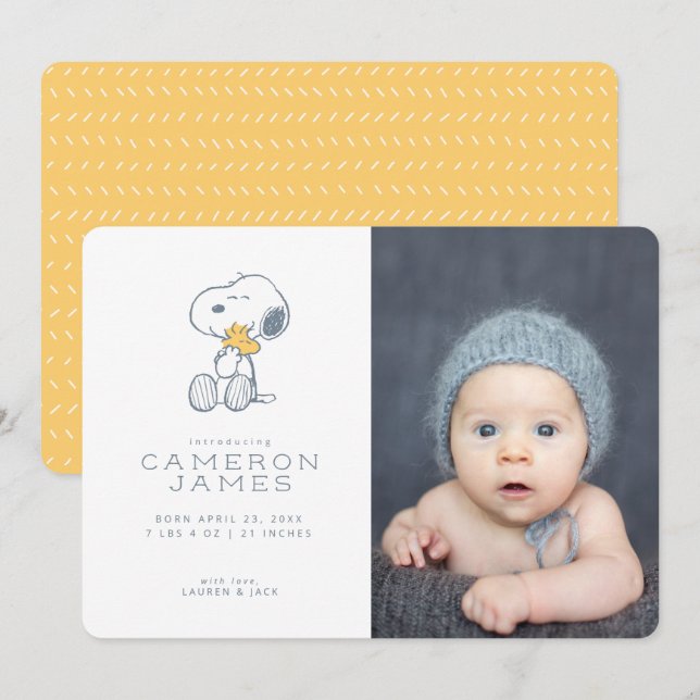 Snoopy & Woodstock Faire-part de naissance (Devant / Derrière)