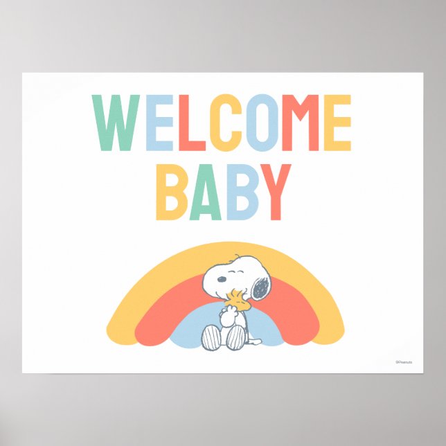 Snoopy & Woodstock Rainbow Baby Shower Poster (Devant)