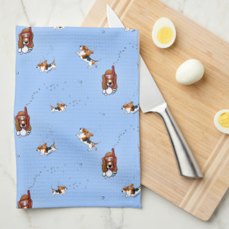 Snorkeling Basset Hounds Serviette de cuisine