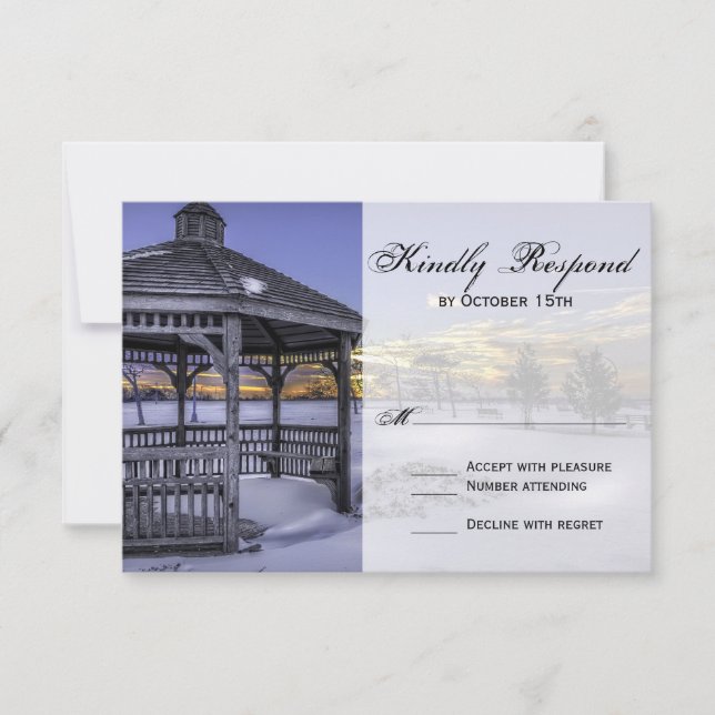 Snow Gazebo Tree Sunset Mariage d'hiver RSVP Carte (Devant)
