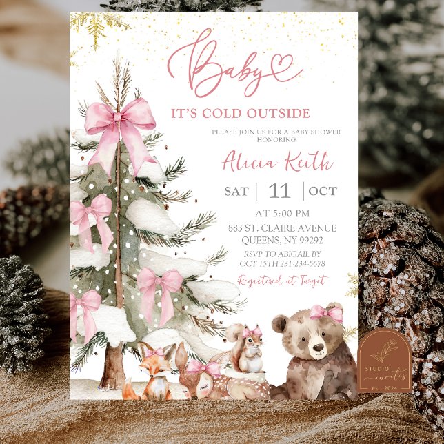 Snow Pink Winter Woodland Baby Shower Invitation (Créateur téléchargé)