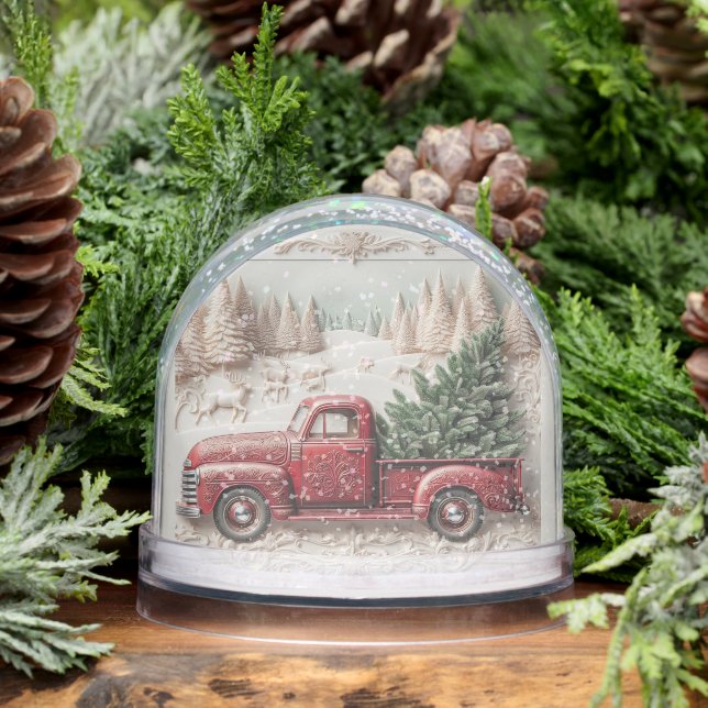 Snow Scene with Red Truck Christmas  (Hiver)