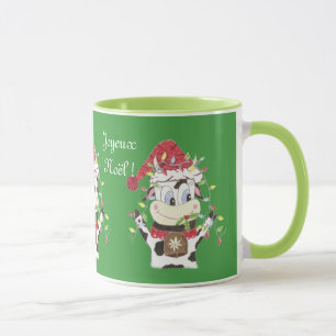 Snowbell la vache & lumières de Noël mug vert