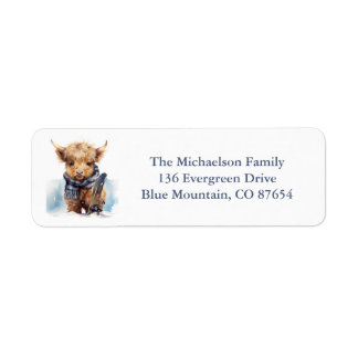 Snowboard Highland Cow Adresse de retour Étiquette