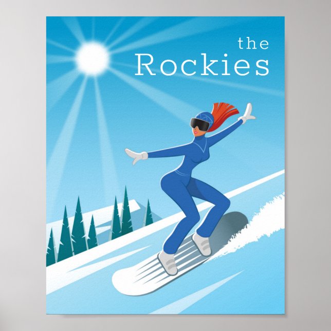 Snowboard Jeune femme Sun Trees Blue Hills Poster (Devant)