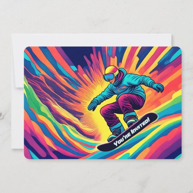 Snowboard psychédélique Invitation d'anniversaire (Devant)