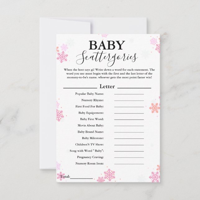 Snowflake baby scattergories jeu de baby shower (Devant)