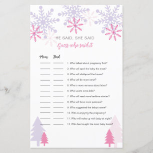 Snowflake Baby shower Devinez qui a dit le jeu