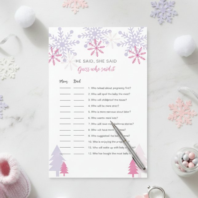 Snowflake Baby shower Devinez qui a dit le jeu (Créateur téléchargé)