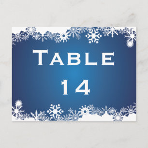 Snowflake bleu blanc blanc numéro de table de mari