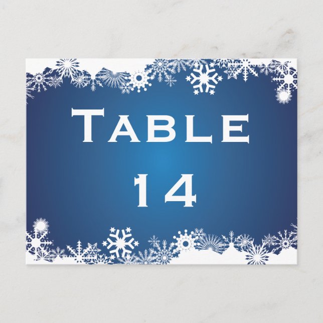 Snowflake bleu blanc blanc numéro de table de mari (Devant)