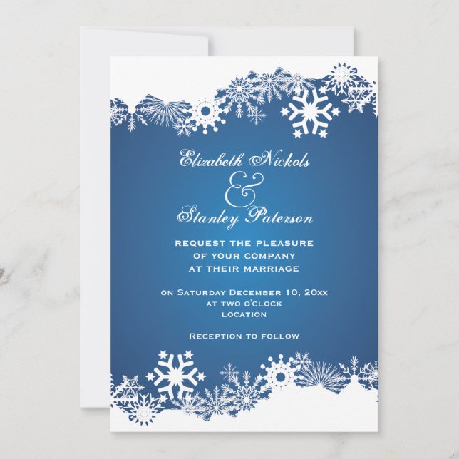 Snowflake bleu blanc hiver invitation de mariage (Devant)