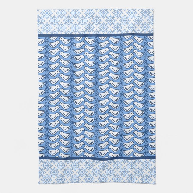 Snowflake et Dove Motif hiver serviette de cuisine (Vertical)