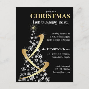 Snowflake & Gold Ribbon Christmas Tree Invitation