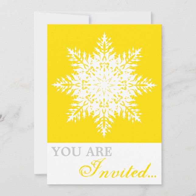 Snowflake jaune, blanc invitation de mariage d'hiv (Devant)