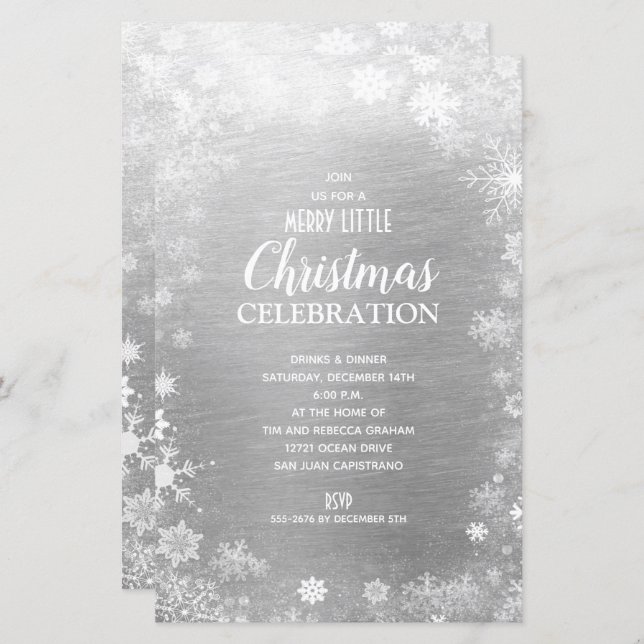 Snowflake Noël Fête Argent Invitations Budget (Devant / Derrière)
