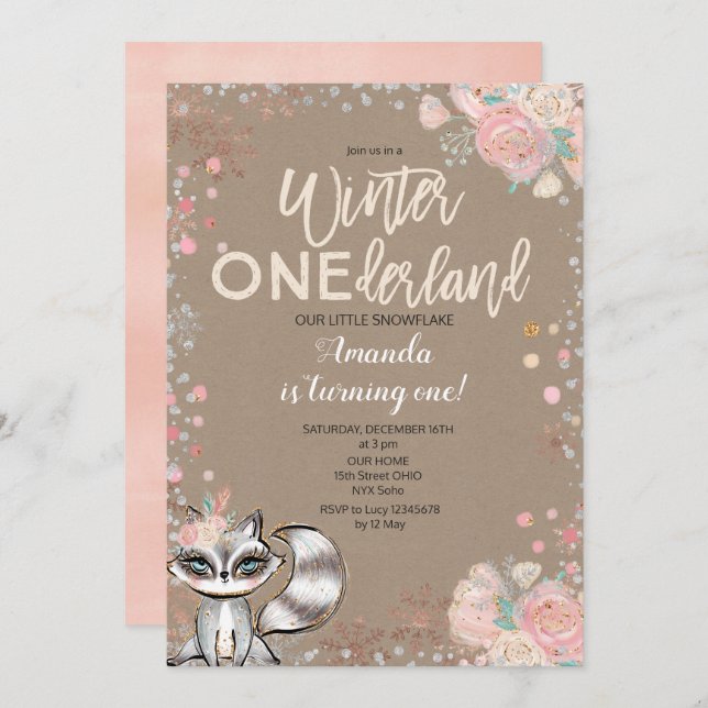 Snowflake ONE derland 1er anniversaire Invitation (Devant / Derrière)