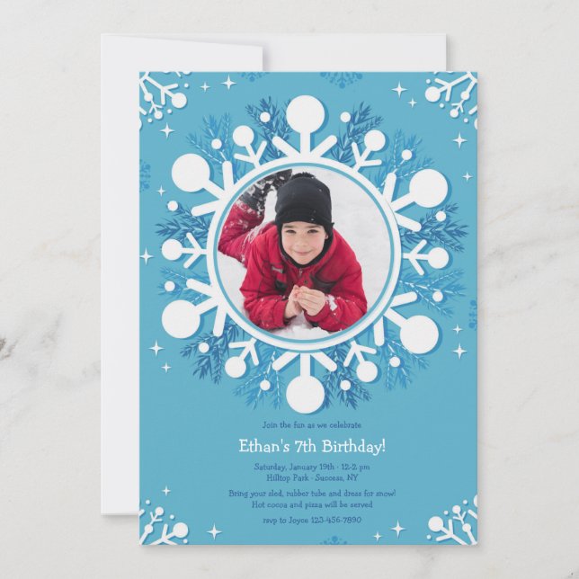 Snowflake Photo Anniversaire Fête Invitation (Devant)