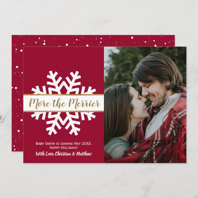 Snowflake Photo Noël Grossesse Faire-part (Devant / Derrière)