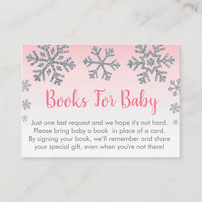 Snowflake Pink & Silver Baby Book Demande Cartes (Devant)