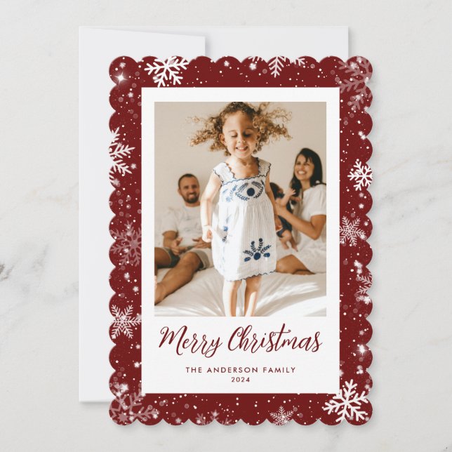 Snowflake Red Photo Joyeux Noël Carte (Devant)