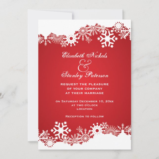 Snowflake rouge blanc hiver invitation de mariage (Devant)