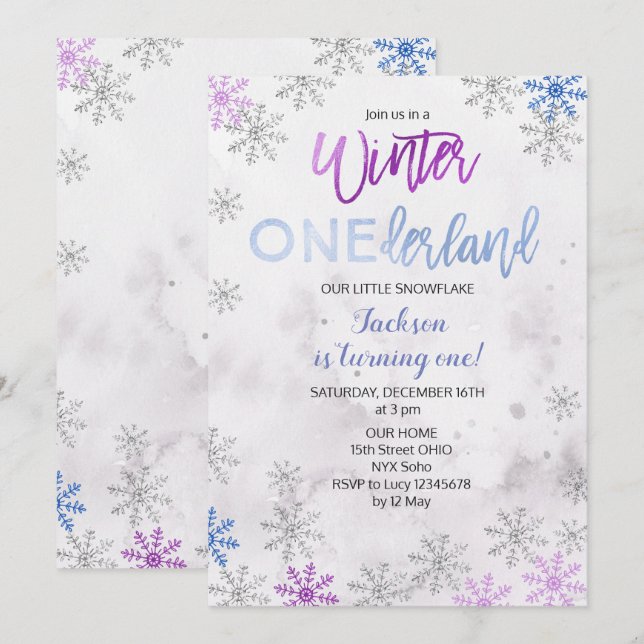 Snowflake Snow Onederland Premier Invitation d'ann (Devant / Derrière)