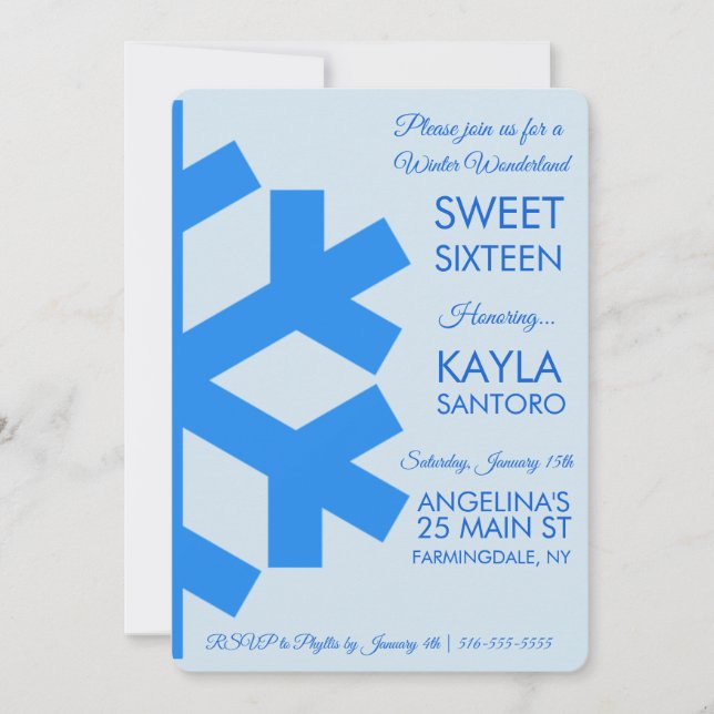 Snowflake Sweet 16 Invitation (Devant)