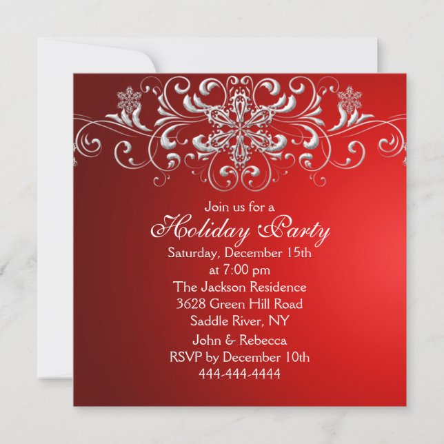 Snowflake Swirl Rouge & blanc Invitation de fête d (Devant)