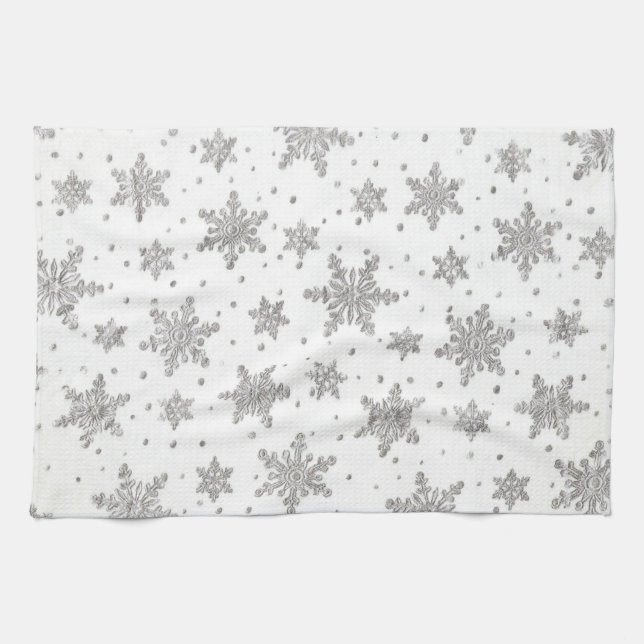 Snowflakes blanc Serviette de cuisine (Horizontal)