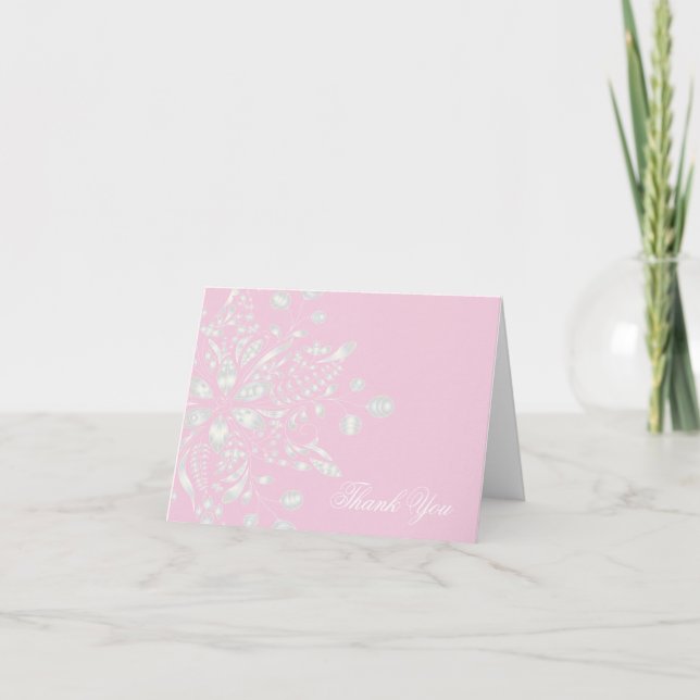 Snowflakes blancs sur Pink Merci Cartes de notes (Devant)