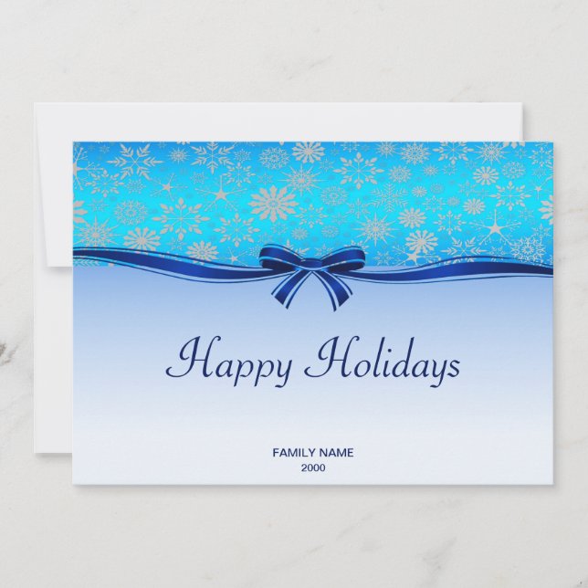 Snowflakes Blue Ribbon Carte de Noël (Devant)