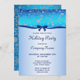 Snowflakes Blue Ribbon Holiday Invitation