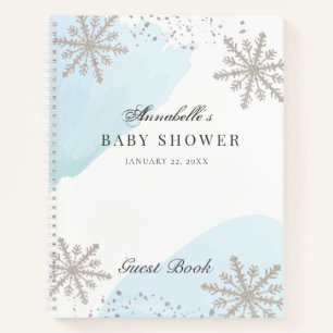 Snowflakes Blue Watercolor Baby shower Livre d'or