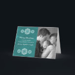 Snowflakes Chalkboard Carte de voeux photo, Turquo<br><div class="desc">Carte de voeux de snowflakes Chalkboard moderne et tendance avec un look arrière - plan de tableau de bord turquoise et d'élégants flocons de neige en blanc. Cette carte chic est parfaite pour envoyer des salutations de vacances. Customisez avec votre propre photo de famille et l'accueil personnalisé de votre choix....</div>