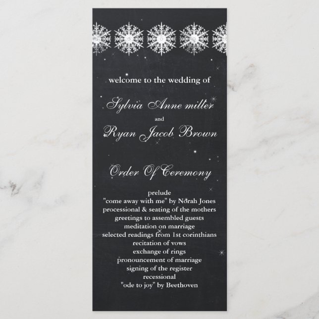 snowflakes chalkboard hiver Programme de mariage (Devant)