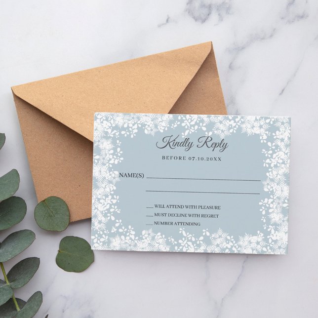 Snowflakes dusty blue winter wedding RSVP (Créateur téléchargé)